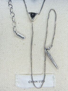 Chan Luu Sterling Silver Lariat Y Necklace with Faceted Black Obsidian Stone